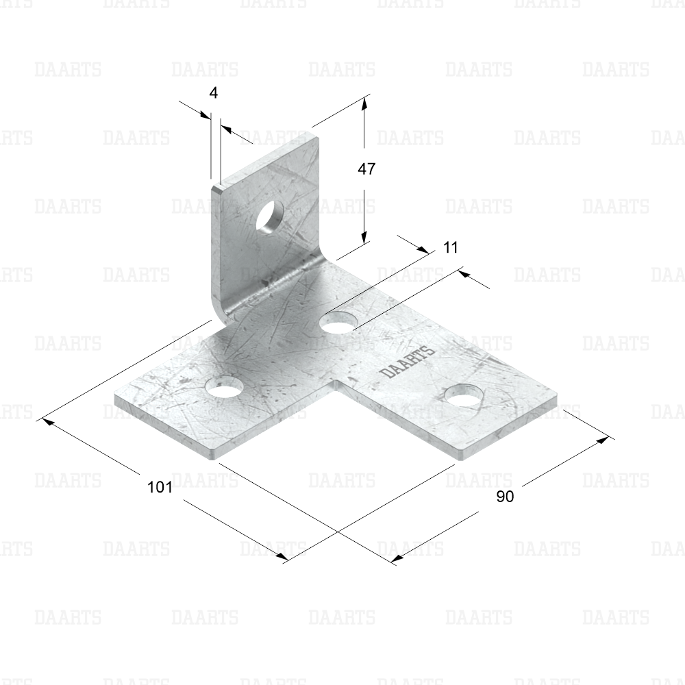 с размерами   Уголок DS MQL 3D90 с отверстиями вправо